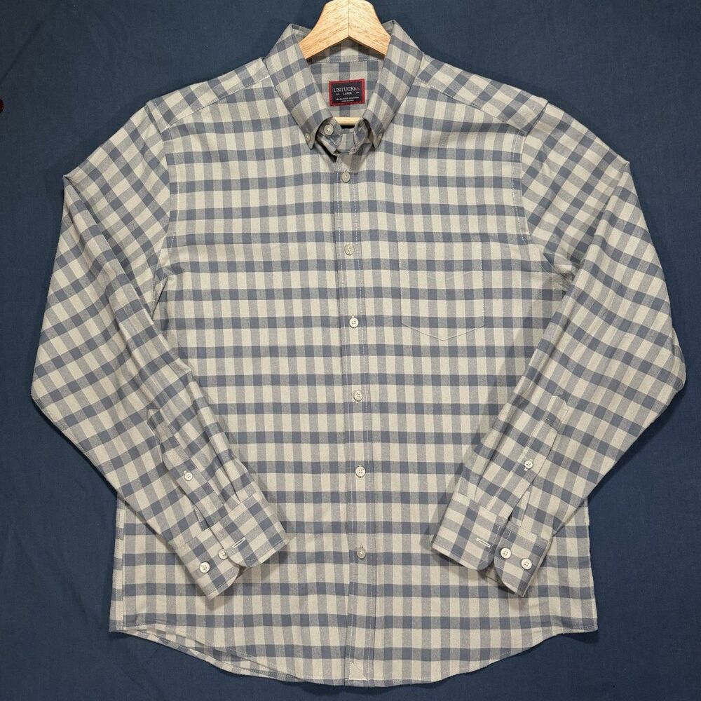UNTUCKit Archie Flannel Shirt Mens Large Gray Blue Plaid Check Button Down